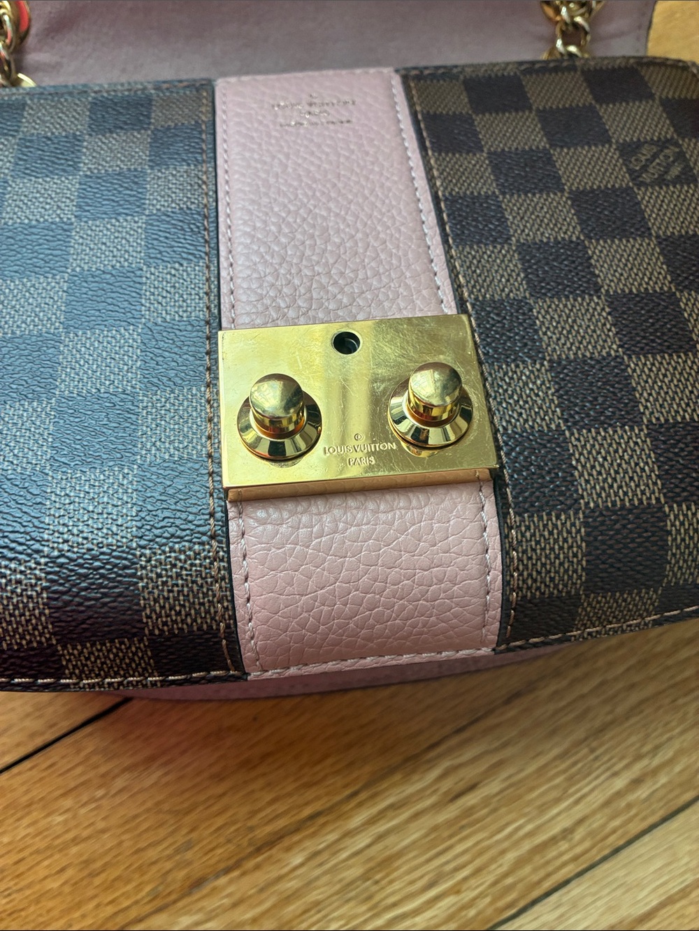 Louis Vuitton Brown Damier Ebene with Pink Center Stripe Chain Crossbody - Picture 5 of 11